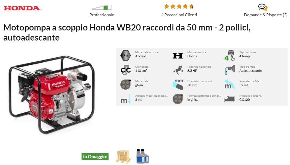 Offerta MOTOPOMPA HONDA WB 20
