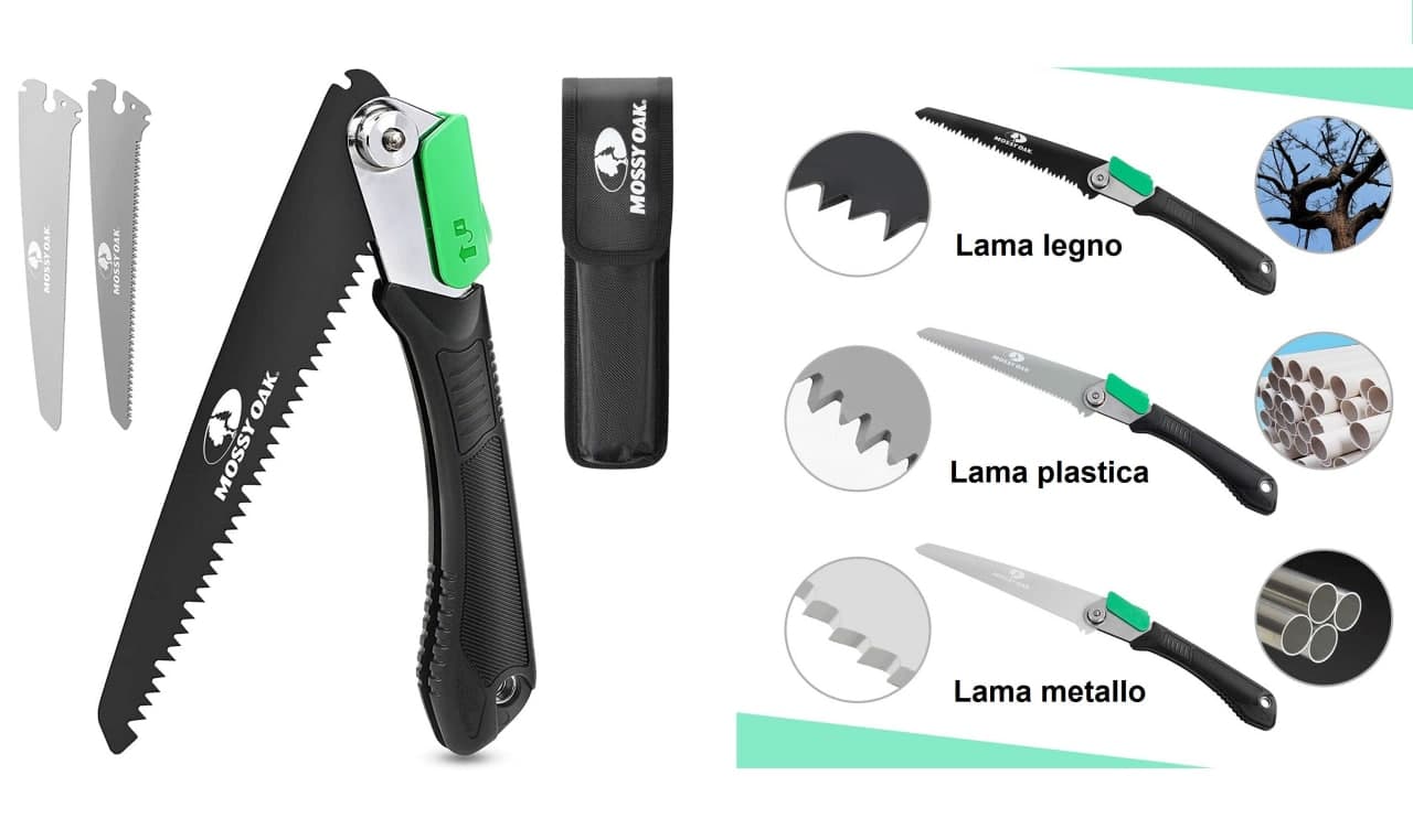 Seghetto pieghevole con 3 tipi di lame e custodia
